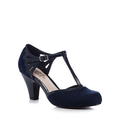 Navy cut-out wide fit mid heel shoes